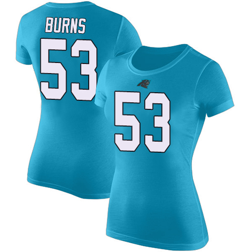 Carolina Panthers Blue Women Brian Burns Rush Pride Name and Number NFL Football #53 T Shirt->nfl t-shirts->Sports Accessory